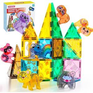 Joyfy - 50PCS Magnetic Tiles Jungle Animal Set for Kids, E Yellow